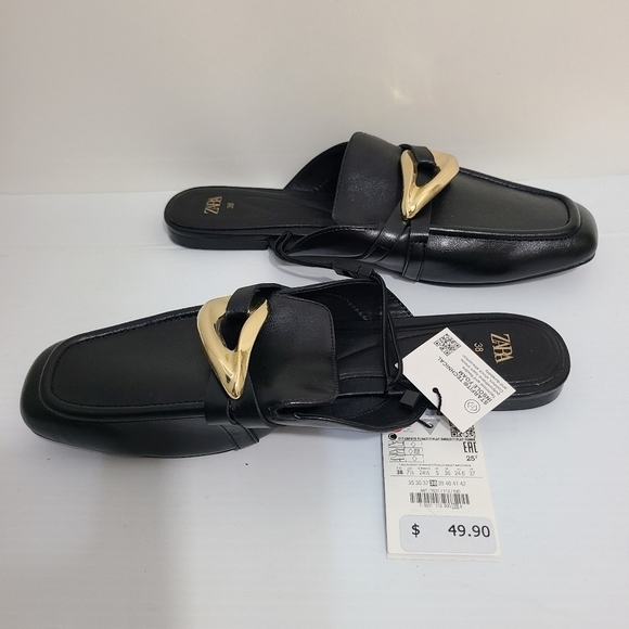 ZARA MULE LOAFERS WITH EMBELLISHED METALLIC DETAIL BLACK SIZE 7.5 | 3531/110/800 - Picture 7 of 9